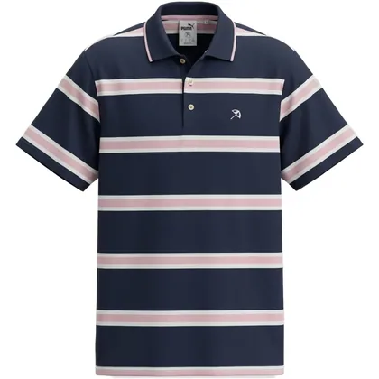 PUMA X ARNOLD PALMER 2026 PIQUE STRIPE GOLF POLO SHIRT - DEEP NAVY / ROSE GLOW