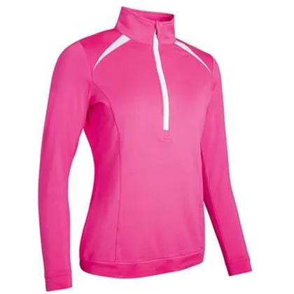 Sunderland Ladies Arosa Zip Neck Thermal Golf Midlayer - Solar Pink/White