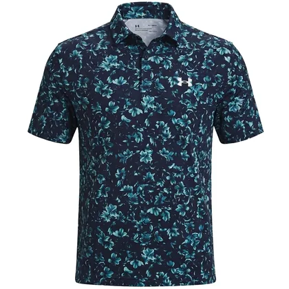 UNDER ARMOUR 2026 MATCHPLAY PRINTED FLORAL HAZARD GOLF POLO SHIRT - MIDNIGHT NAVY / BLUE HAZE