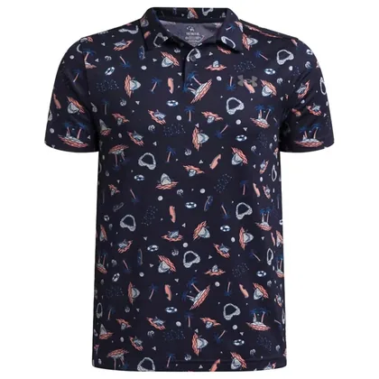 Under Armour Junior Matchplay Printed Golf Polo Shirt Midnight Navy/Posh Pink/Castlerock 6009817-410