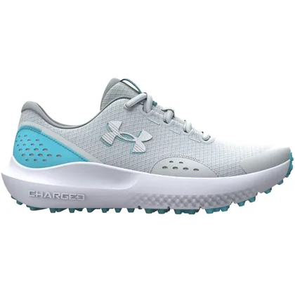 UNDER ARMOUR JUNIOR SURGE GOLF SHOES – HALO GREY / FRESCO BLUE / METALLIC SILVER