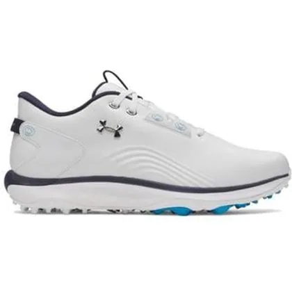 UA Drive Fade 2 Spikeless Golf Shoes - White/White/Metallic Silver