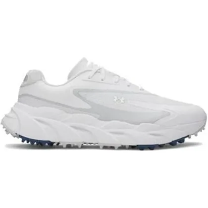 UA Halo Hybrid Spikeless Golf Shoes - White/White/Metallic Silver