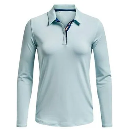 Under Armour Womens UA Zinger MicroStripe Long Sleeve Golf Polo - Fuse Teal